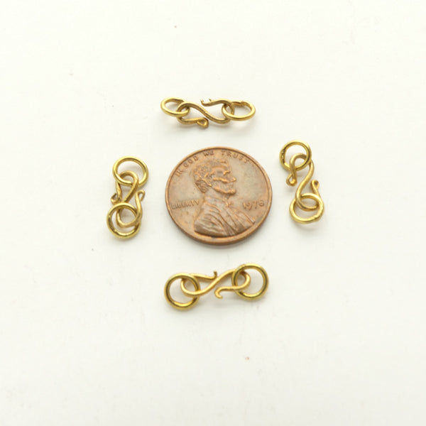 Clasp, Brass, S Hook, Mini 15mm Including Rings, Sold in Sets of 4