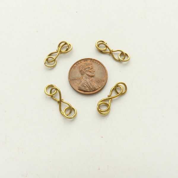 Clasp, Brass, S Hook, Small & Delicate, 22mm with Loops, Sold in Sets of 4