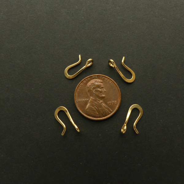 Clasp, J Hook, Tiny Gold Plated, No Rings, Sold by the Set of 4