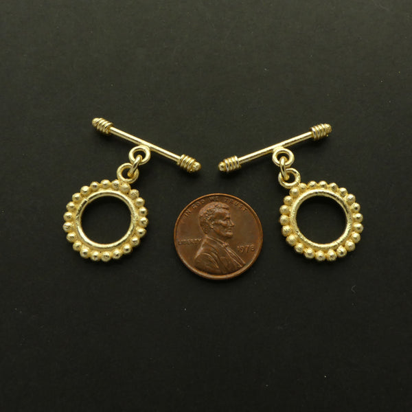 Clasp, Cast Gold-Tone, Toggle, Beaded Ring 18mm Diameter, Sold Individually