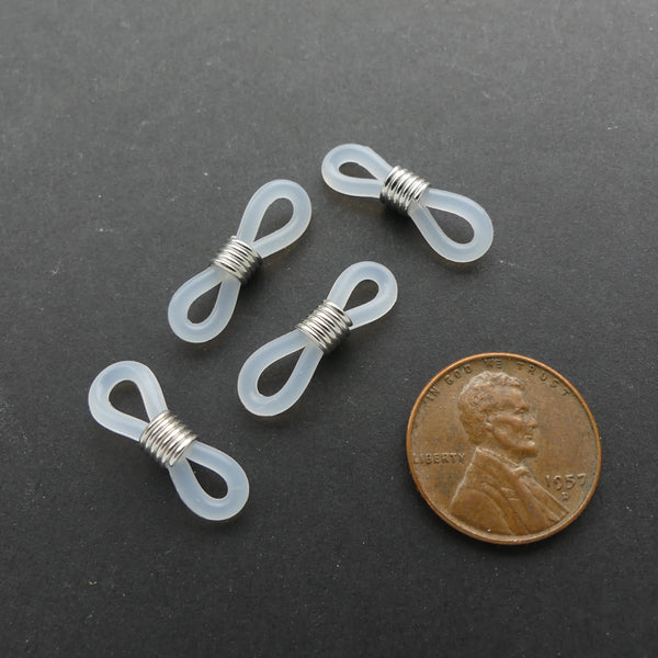 Eyeglass Holder Connectors for Making Eyeglass Chains, Clear with Silver, Sets of 4