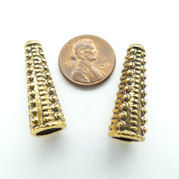 Cones, Cast Brass, Medium Large 30mm Long, Sold in Pairs