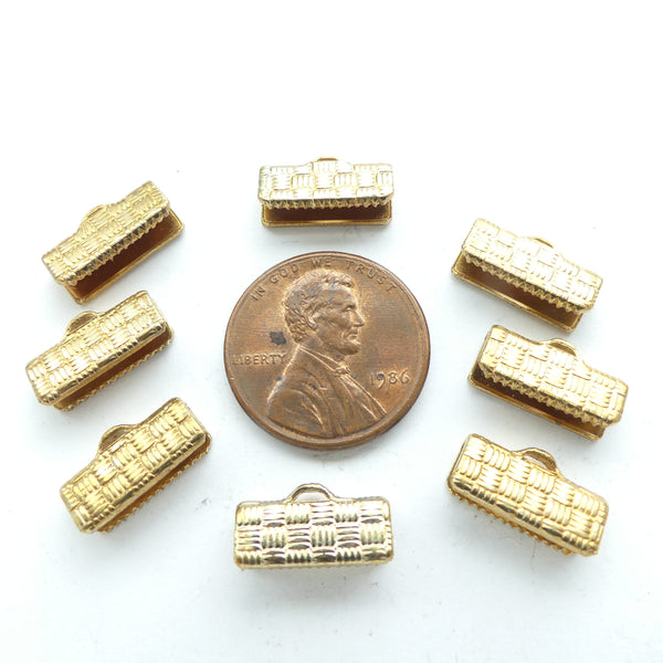 Ribbon End Crimps, Gold Tone 20mm Long, Set of 8