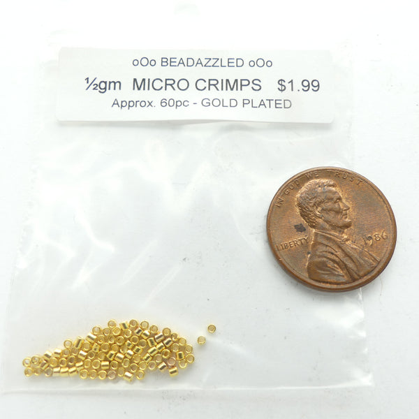 Crimps, Gold Tone, Micro, Sold by the Bag of 1/2 gram