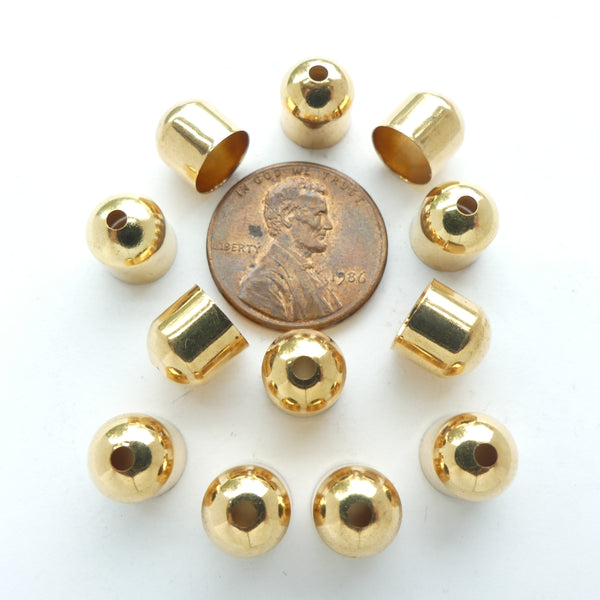 End Caps, Gold Tone, 8mm Long 7mm Diameter Sets of 12