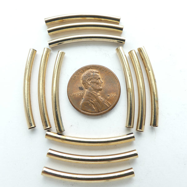 Curved Tubes, Gold Tone 30x3mm, Inner Diameter About 1.5mm