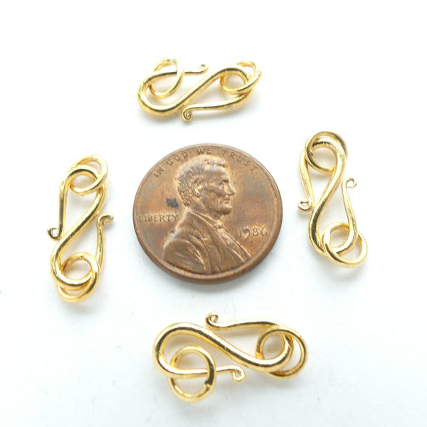 Clasp, Vermeil (Gold over Silver) Small S-Hook Clasps 20mm with Both Rings, Sold Individually