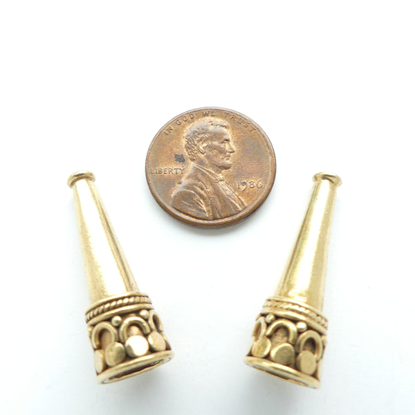 Cones, Vermeil, Indian with Traditional Designs, 28mm Long, Sold by the Pair
