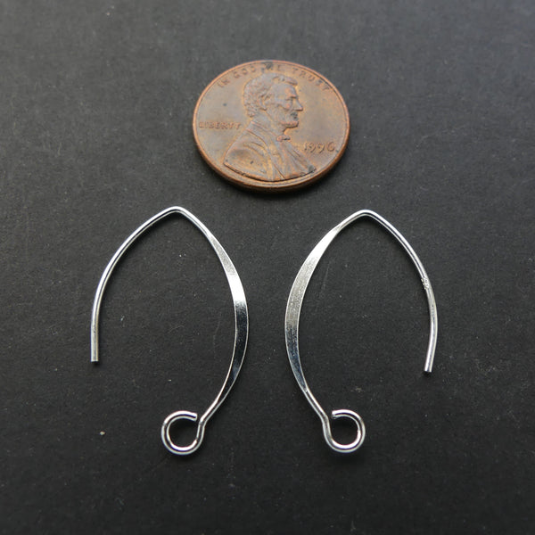 Earwires, Sterling Silver, Flattened Oval, Sold in Pairs, 26x16mm