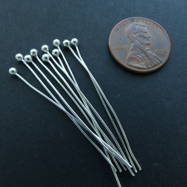 Headpins, Ball End, Indian Sterling Silver, Sold in a Set of 10, 1 1/2-inch Long
