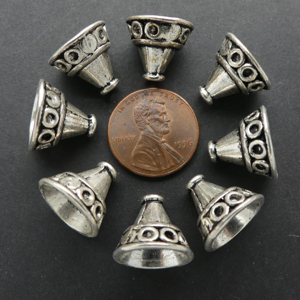Cast, Cone, Silver-tone, Sold in Pairs, 12x14mm