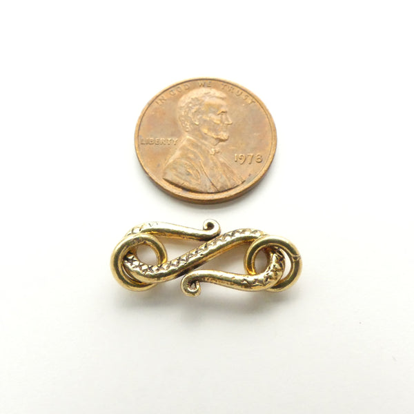 Clasp, Gold Vermeil S-Hook, Snake Skin Pattern, 24mm including rings