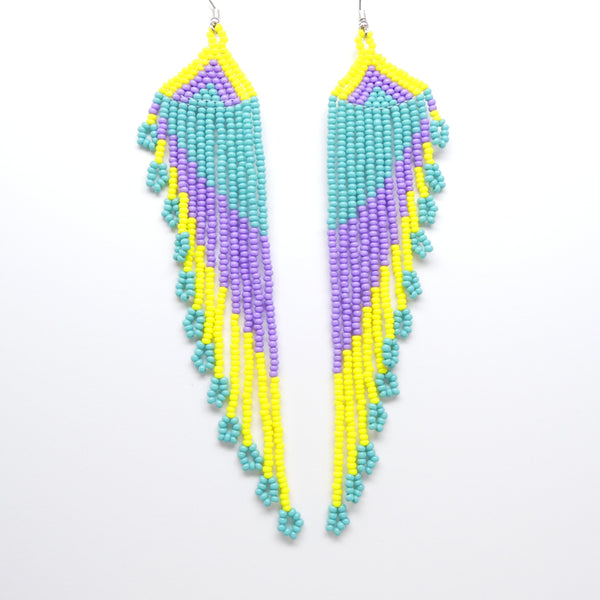 Extra Long Slant Fringe Earrings, Miami Colors, Longest Fringes 6 Inches