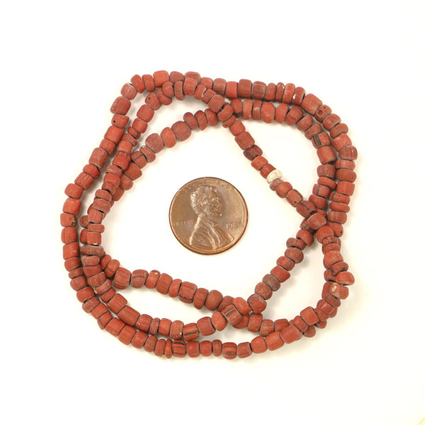 Ancient, Indo-Pacific Beads From Indoneasia, Brick Red Color, 3-5mm on 22-inch Strand
