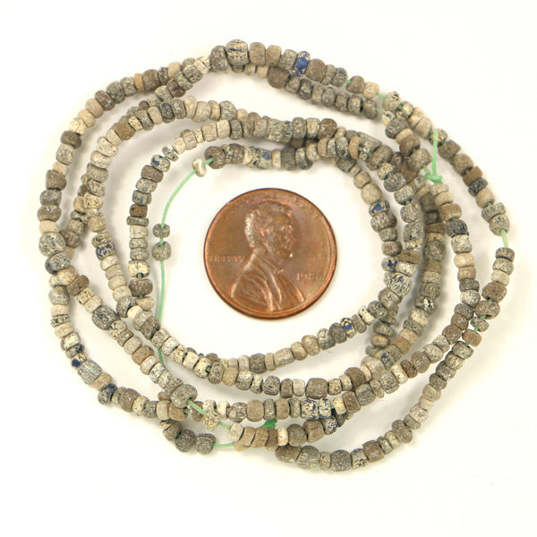 Ancient, Indo-Pacific Beads from North Africa, Grey Coated, 1-3mm on 29-inch Strand