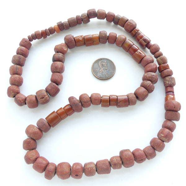 Ancient, Indo-Pacific, Large Brick Brown Beads from Indonesia, 24-inch Strand