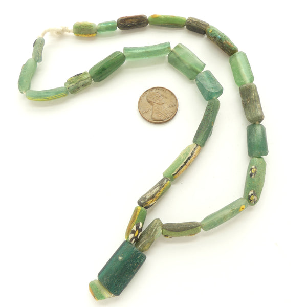 Ancient, Bangle Fragments of Roman or Islamic Era Glass Made into Beads, 18-inch Strand