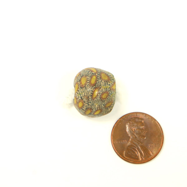 Jatim Bead, Multi-Color Mosaic, Red, Yellow, Blue and White, 15x17mm