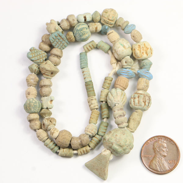 Ancient Faience Beads from Persia (Iran) on 18-inch Strand plus Pendant