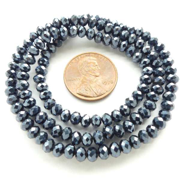 Faceted Glass, "Dragon Crystal" 2x3mm Black with AB Finish on 16-inch Strands
