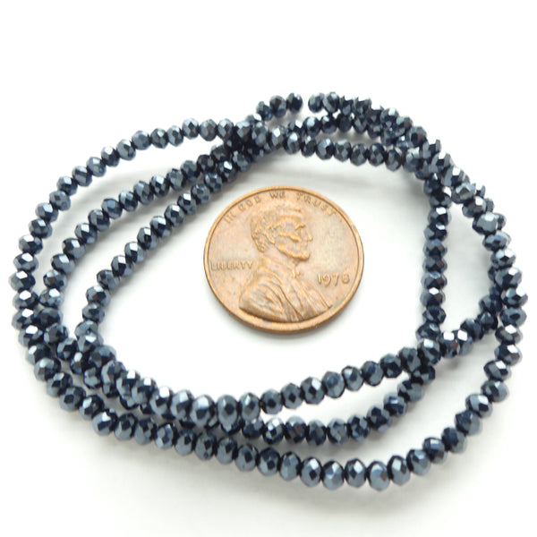 Facete Glass, "Dragon Crystal" 2x3mm Black AB on 16-inch Strands