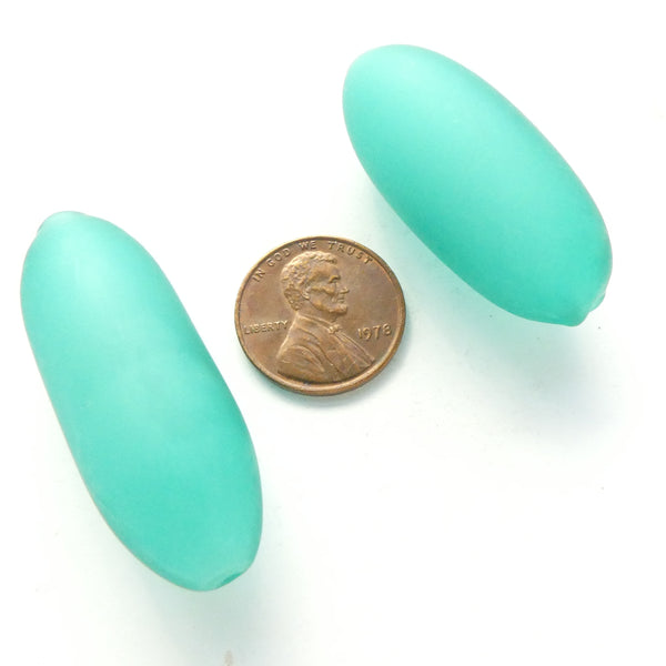 Contempo Murano Hollow Glass Beads, Long Ovals, Teal 40x15mm, Sold Individually