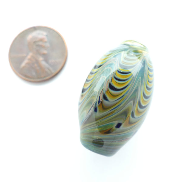 Tom Boylan Bead, Early Feathered/Trailed Designs, Sea & Sand Colors, 28x17mm