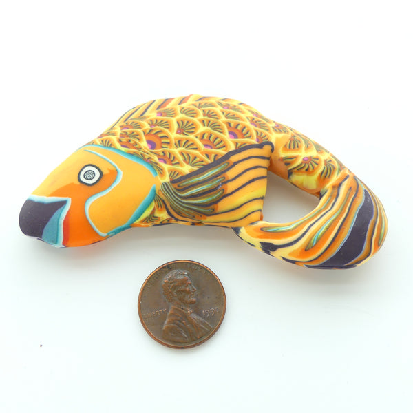 Polymer Clay Goldfish Bead, Artist Unknown, 3.5 inches long