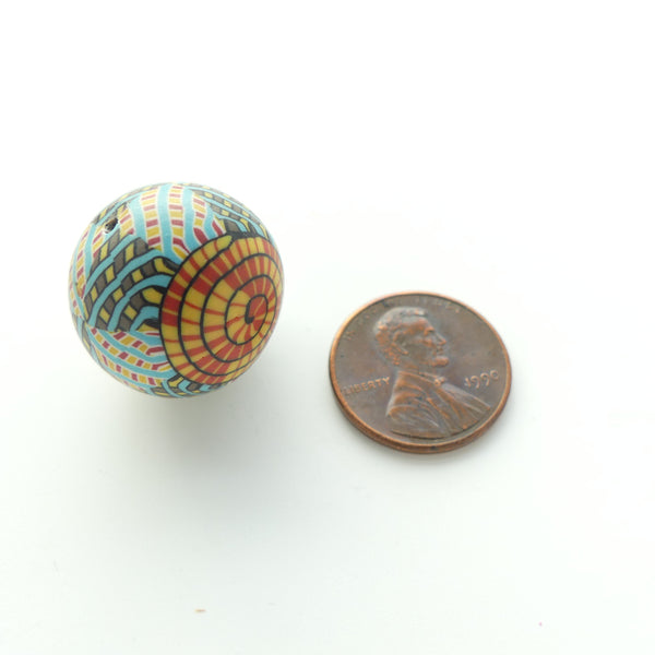 Kathleen Dustin Fimo Bead, Round 20mm Diameter, Multi-Color and Multi-Pattern