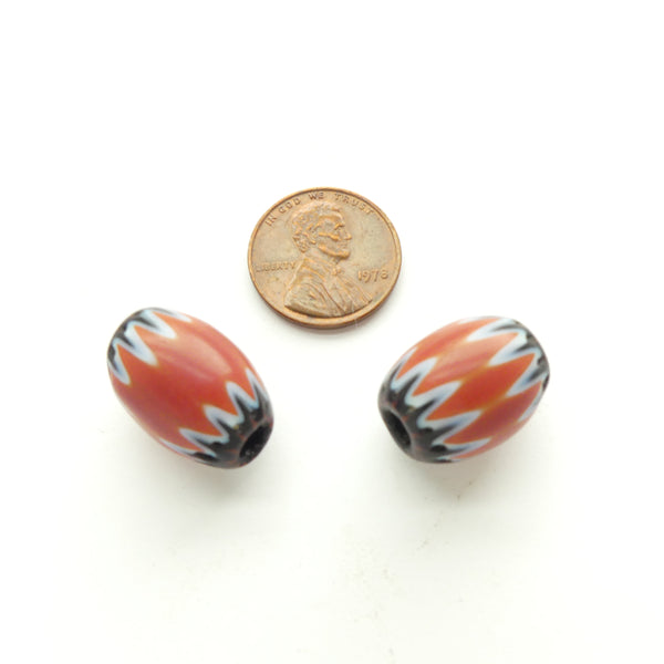 Chevrons, Contemporary American Red, White & Black Beads 18x14mm, Set of 2