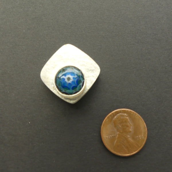 Contmporary Glass Cabochon Set in Diamond Shape Silver Pendant, 20x20mm
