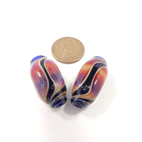 Tom Boylan Beads, Red & Black with Hints of Sunrise, Rare Matched Pair