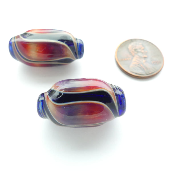 Tom Boylan Beads, Small Red with Hints of Sunrise Against Black, Set of Two Beads