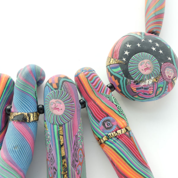 Kathleen Dustin Vintage Silk Roads Necklace, 18 Fimo Components, 23 inches Long,