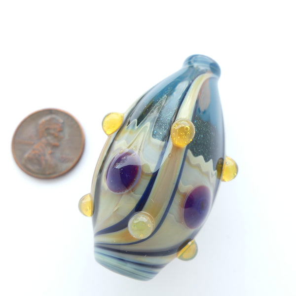 Tom Boylan Bead, Extra Large Teal with Taupe, Gold & Burgundy, 50mm long