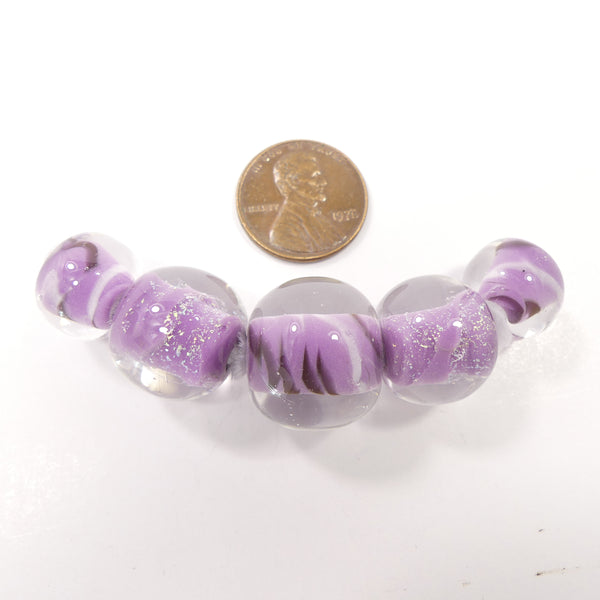 Round Beads 13, 16, and 18mm Diameter in Lavender with Silver, Cased in Crystal, Sold as Set of 5