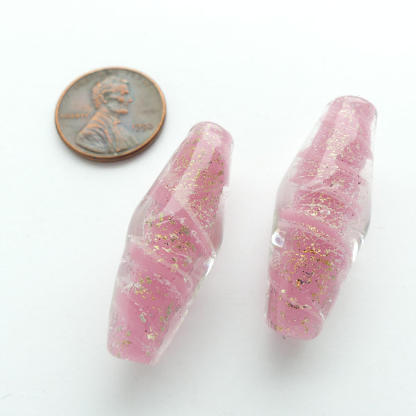 Bicones, Pretty in Pink, Dusted with Gold & Cased in Crystal, 35x15mm, Sold Individually