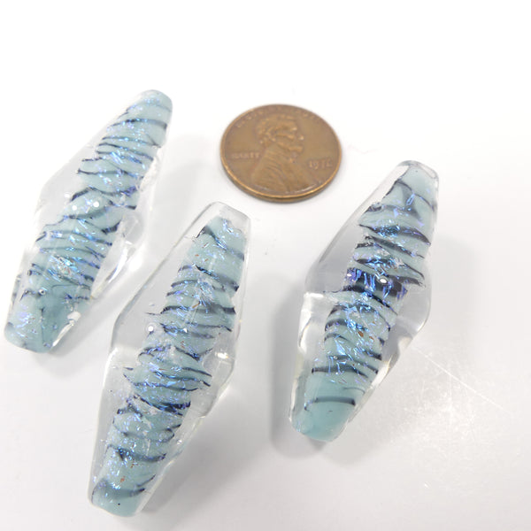 Bicones, Medium Size in Clear Crystal Cases Sparkling Caribbean Blues, 40x15mm, Sold Individually