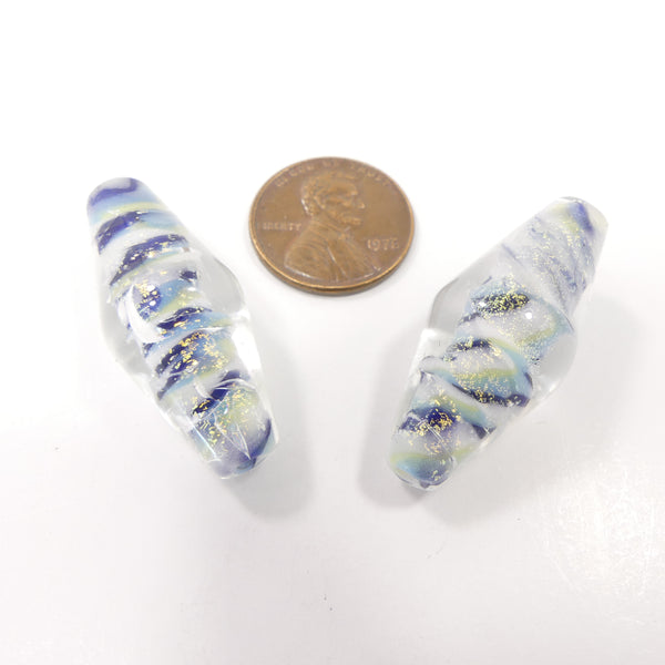 Bicones, Medium Contepo Glass Spirals in Blue, Black, White & Crystal, 30x14mm, Sold Individually
