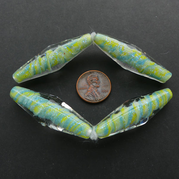 Bicones, Long in Turquoise, Lime & Crystal, 46x14mm, Sold Individually