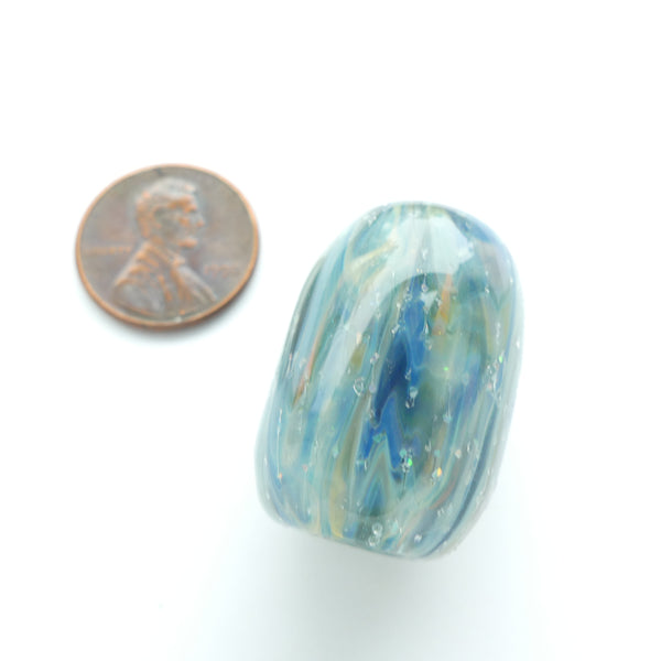Borosilicate Bead in Blues by Jack Morris, 28c19mm with Large Hole for Leather