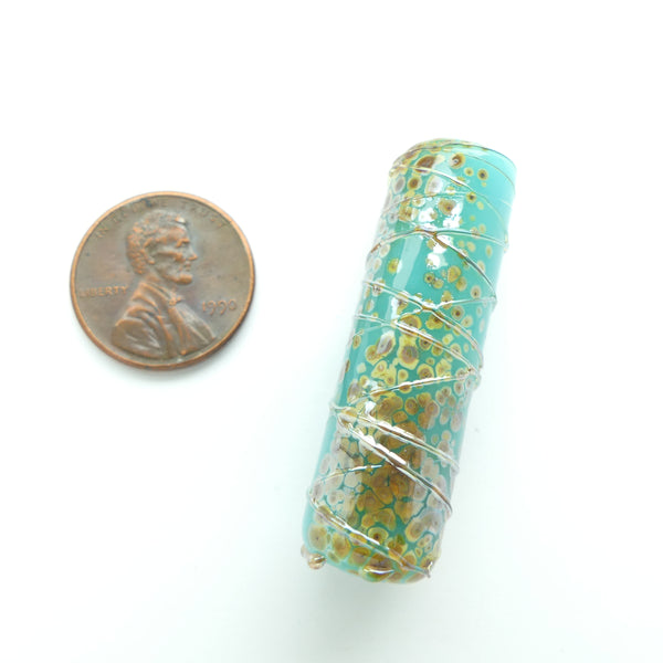 Cylinder in Turquoise with Earthy Speckles & All Wrapped Up In Glass Treads, 40x12mm