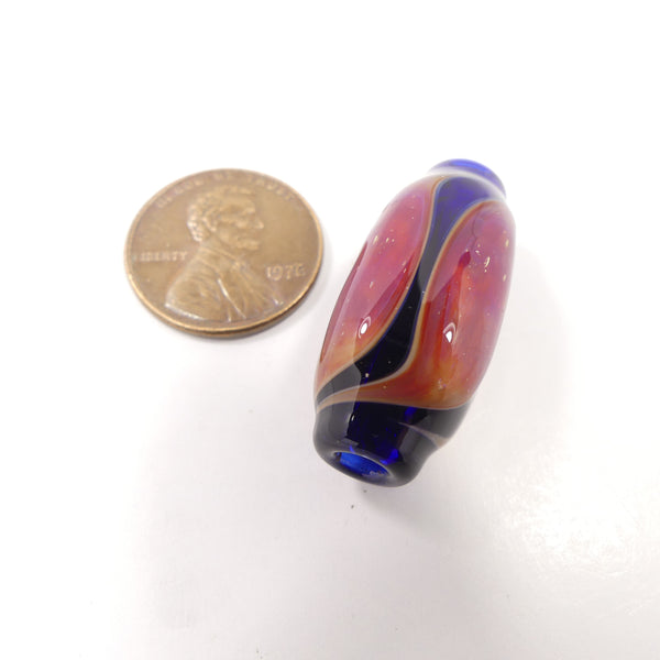 Tom Boylan Borosilicate Bead, Red with Hint of Sunrise & Black, 30x14mm