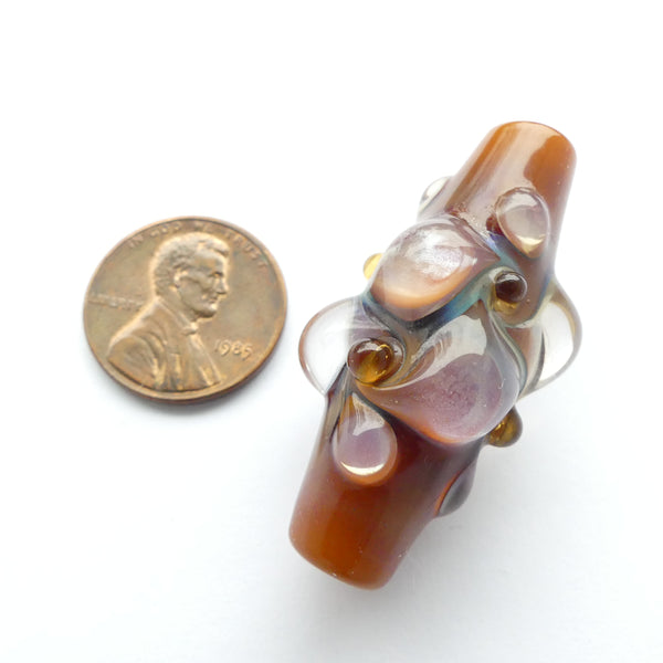 Bernadette Fuentes Embellished Tubular Bead, 39mm Long, Brown and Amber