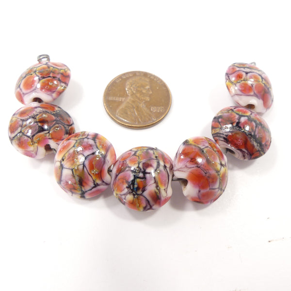 Lentils, Cherry Blossom Design, 15mm Diameter, Sold as Set of 7