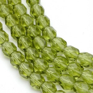 Czech Faceted Glass, 6mm, Translucent Olive Green, Strands of 25