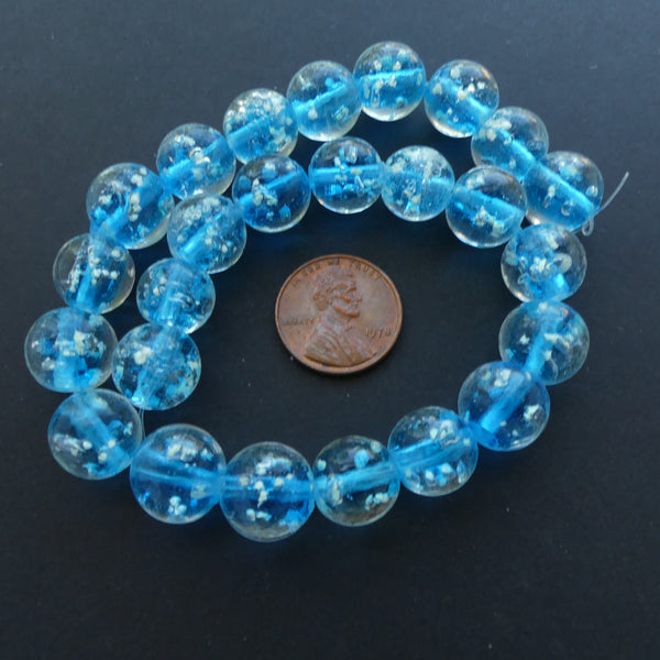 Halloween, Glow-in-the-dark Glass Beads, 12mm Diameter, Aqua & Silver on 12-inch Strand