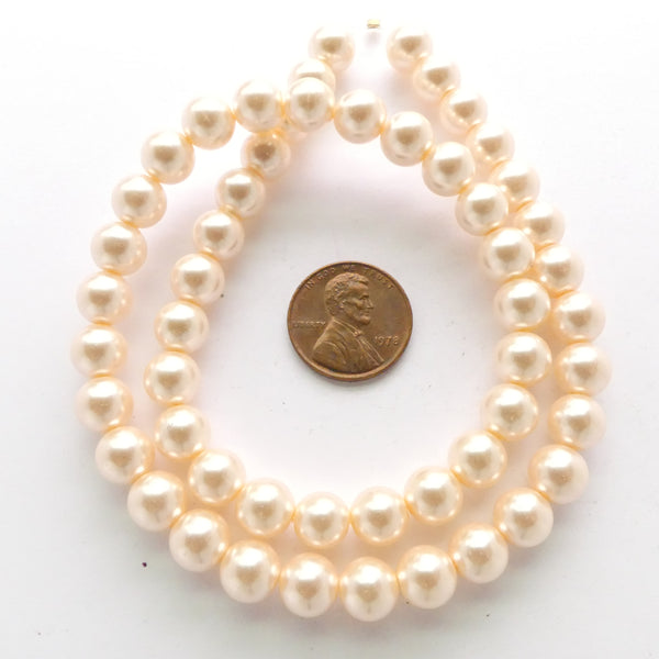 Glass Pearls, Round Light Peach Luster, 8mm on 16-inch Strands