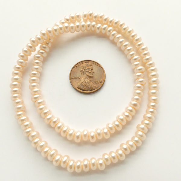 Glass Pearls, Rondelles Light Pink Luster 3x5mm on 16-inch Strands