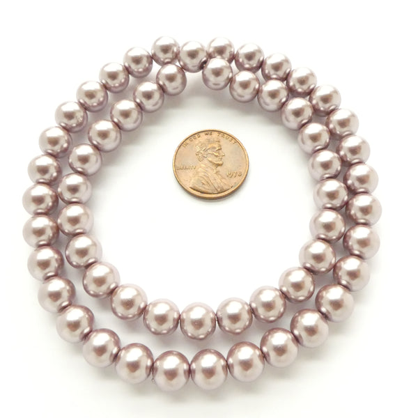 Glass Pearls, Round Very Light Lavender, 8mm on 16-inch Strands